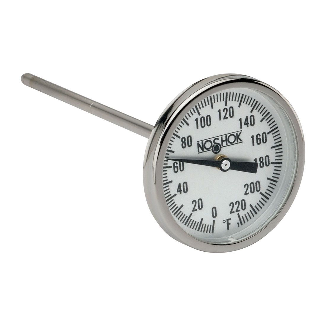 20_110_0_220-3_4_84 NOSHOK 20-110-090-0/150-C 2" Bimetal Thermometer, 1/4" NPT Back Conn, 9" Stem Length, 0/150 C, .250" Diameter - Image 1