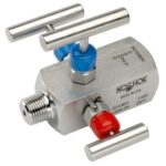 Noshok 3072-MFC  3 Valve Double Block & Bleed, Hard Seat, 1/4 NPT Male - 1/4 NPT Female, Steel, 0.187" Orifice
