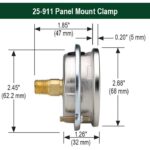 Noshok 25-911-3000-psi/bar-SG-BP3-PMC 1/4 NPT Back Conn, 2.5 SS Case Filled Gauge, Safety Glass Lens, 0.3 mm Brass Press Fit Orifice, Steel Panel Mount Clamp
