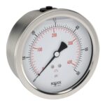 Pressure Gauge, 4" 304SS Case, Copper Alloy Internals, 6000 psi, 1/4 NPT Male Back Conn, Glycerin Filled, 0.8mm Brass Threaded Orifice, Certified Calibration