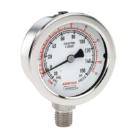 Noshok 25-500-30/160-Ammonia-ST8 1/4 NPT Bottom Conn 2.5 Stainless Steel Gauge, Glycerin Fill, 0.8 mm SS Threaded Orifice