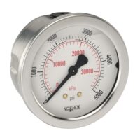 Pressure Gauge, 2.5" 304SS Case, Copper Alloy Internals, 3000 psi/kg/cm2, 1/4 NPT Male Back Conn, Glycerin Filled