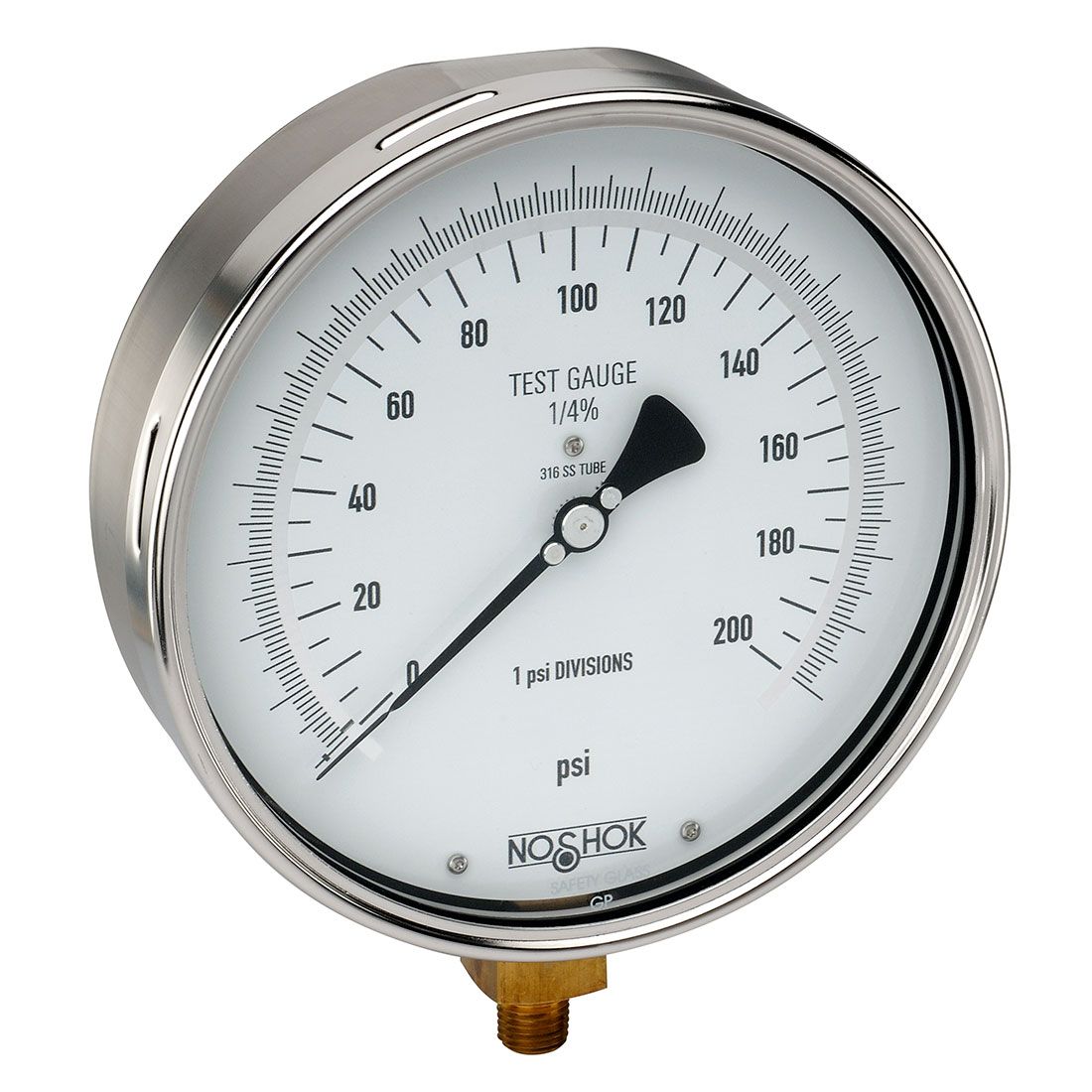 60_800_200_PSI-3_4_16 NOSHOK 60-800-160-psi-SSFF 1/4 NPT Bottom Conn 6 Precision Test Gauge, SS Front Flange - Image 1