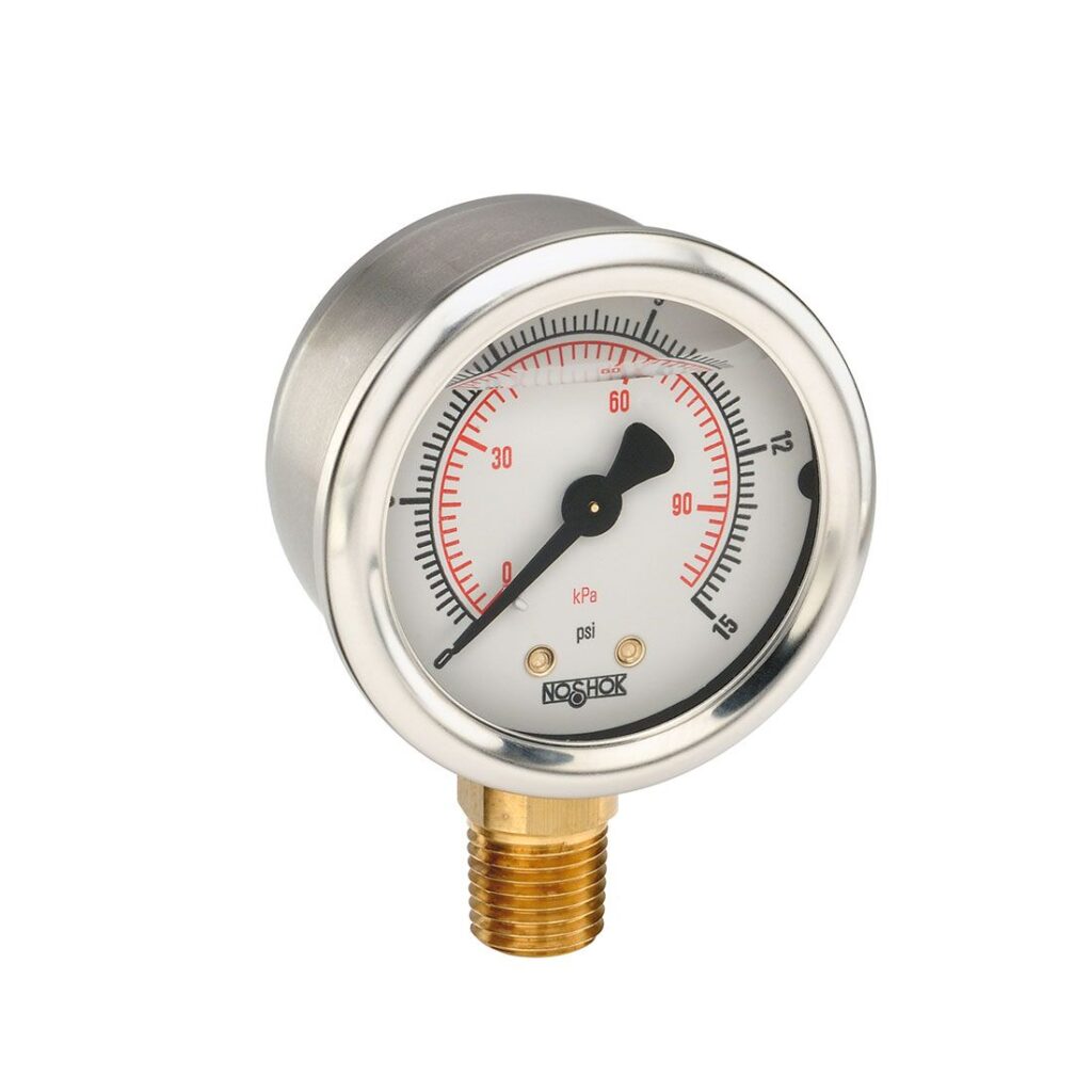 Pressure Gauge, 2" 304SS Case, Copper Alloy Internals, 160 psi/kPa, 1/4 NPT Male Bottom Conn, Glycerin Filled Gauge